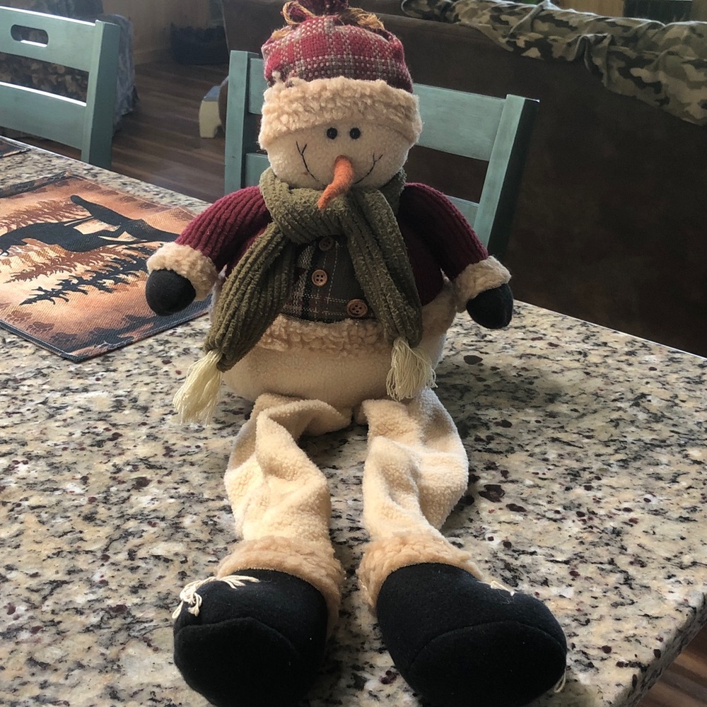 Plush Holiday Snowman Decor with Burgundy Sweater and Olive Scarf